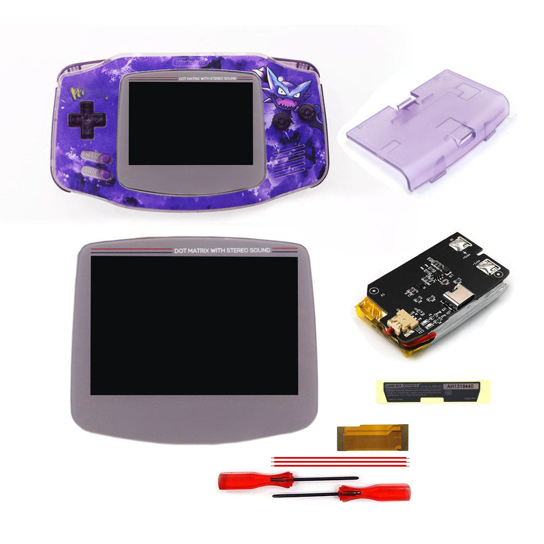 New Rechargeable 1800 Battery Type-C GBA Replacement Plastic Shell V5 Pre-laminated IPS LCD Grey/ Black Screen Lens Housing Kits