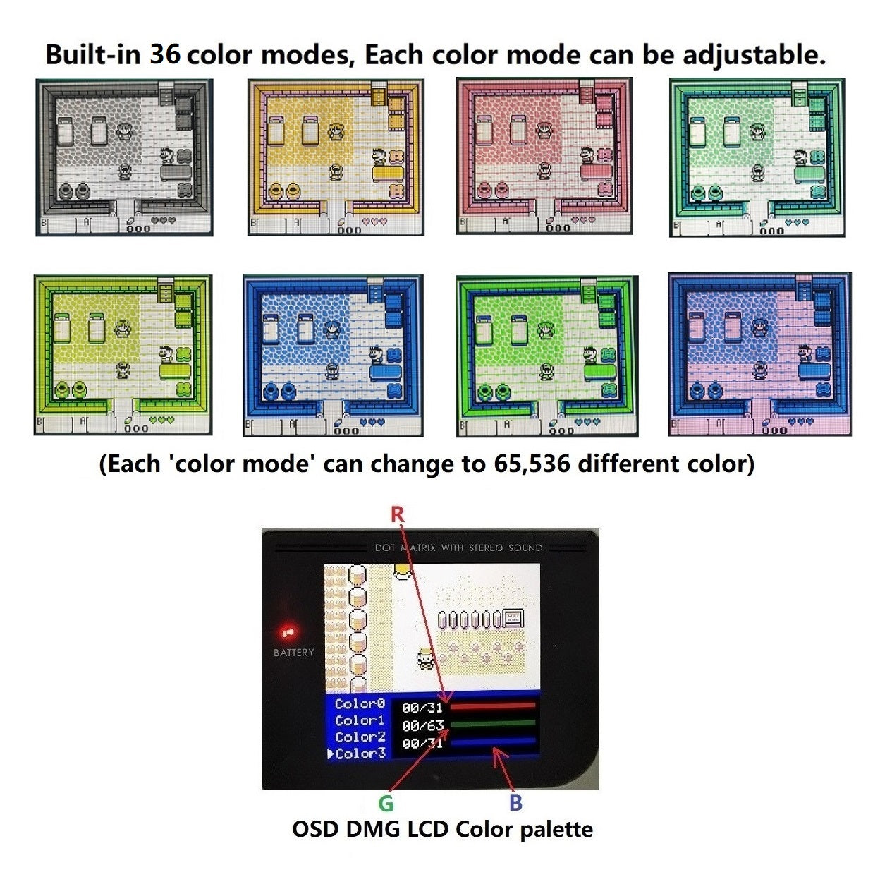 TV Version V5 GB DMG Screen Mod Kits OSD Menu RIPS 36 Color LCD Screen Kit For Game Boy GBO DMG Play on TV