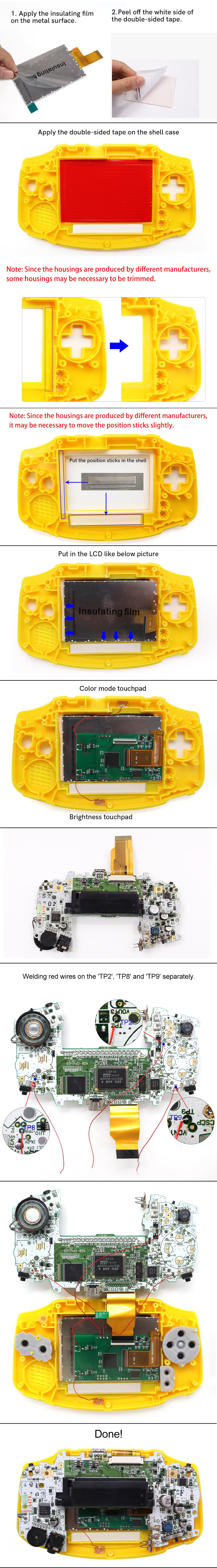 Multi color lens V5 upgrade HD High defination Drop In 3.0" 3 inch Highlight 720*480 720x480 Retro pixel OSD Menu IPS LCD kit for GBA Advance