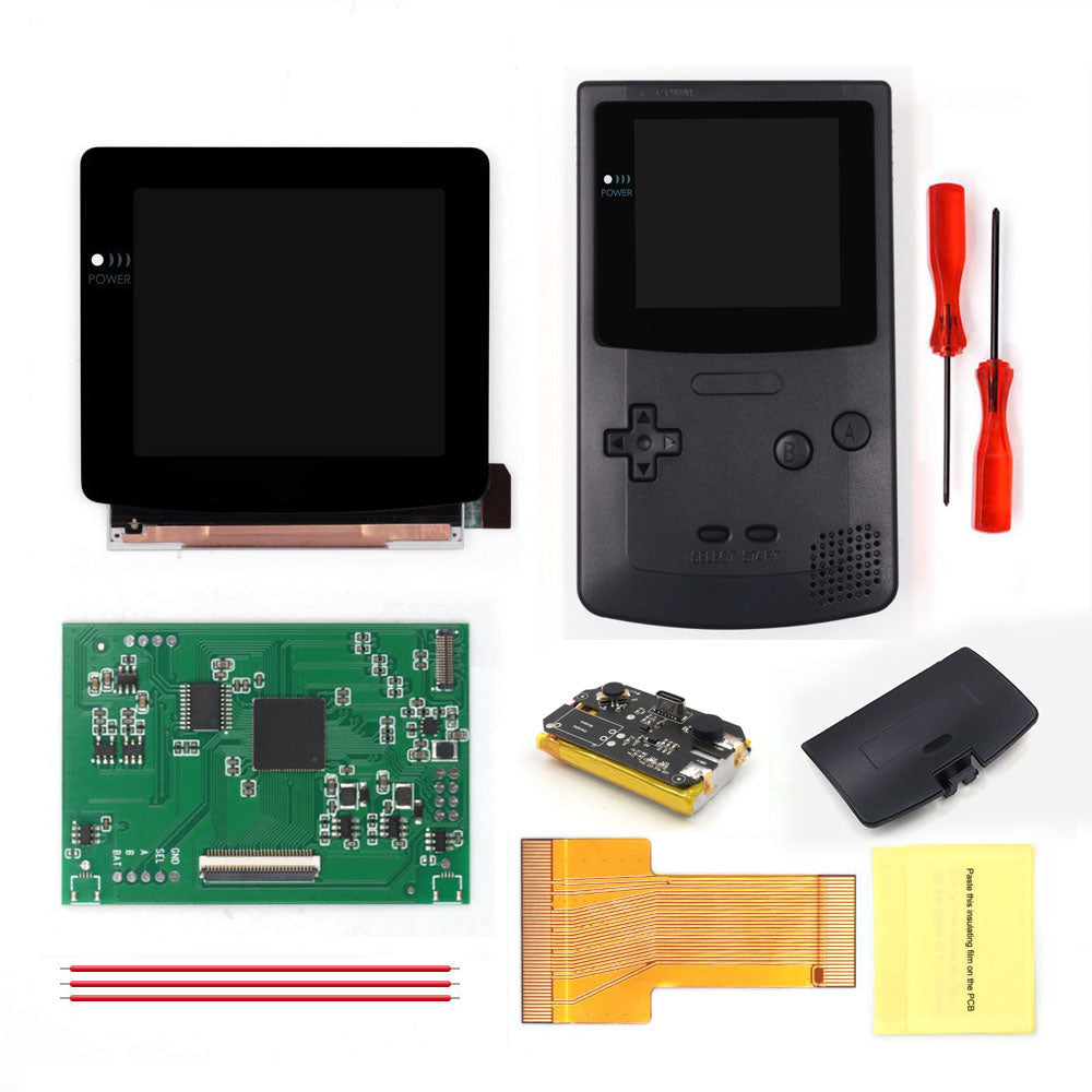 For GBC Rechargable 3.1 inch HD Laminated Q5 Larger IPS Screen Drop in OSD RETRO PIXEL Screen For GBC GameBoy Color With Shell