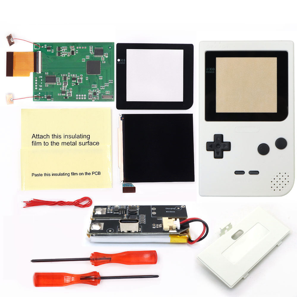 Rechargeable GBP Q5 IPS LCD Larger Screen Display Build in OSD for Gameboy Pocket 8 Color Retro Pixel Screen Mod Kits with Shell