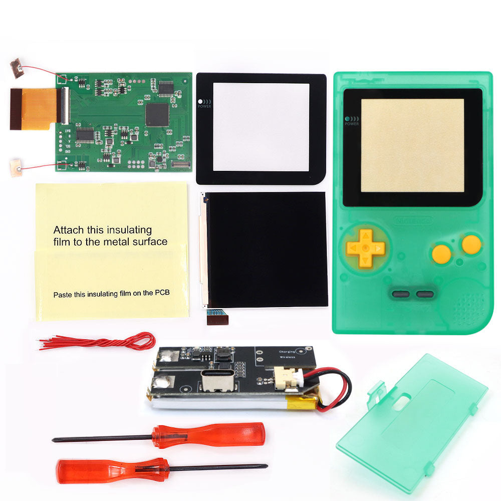 Rechargeable GBP Q5 IPS LCD Larger Screen Display Build in OSD for Gameboy Pocket 8 Color Retro Pixel Screen Mod Kits with Shell