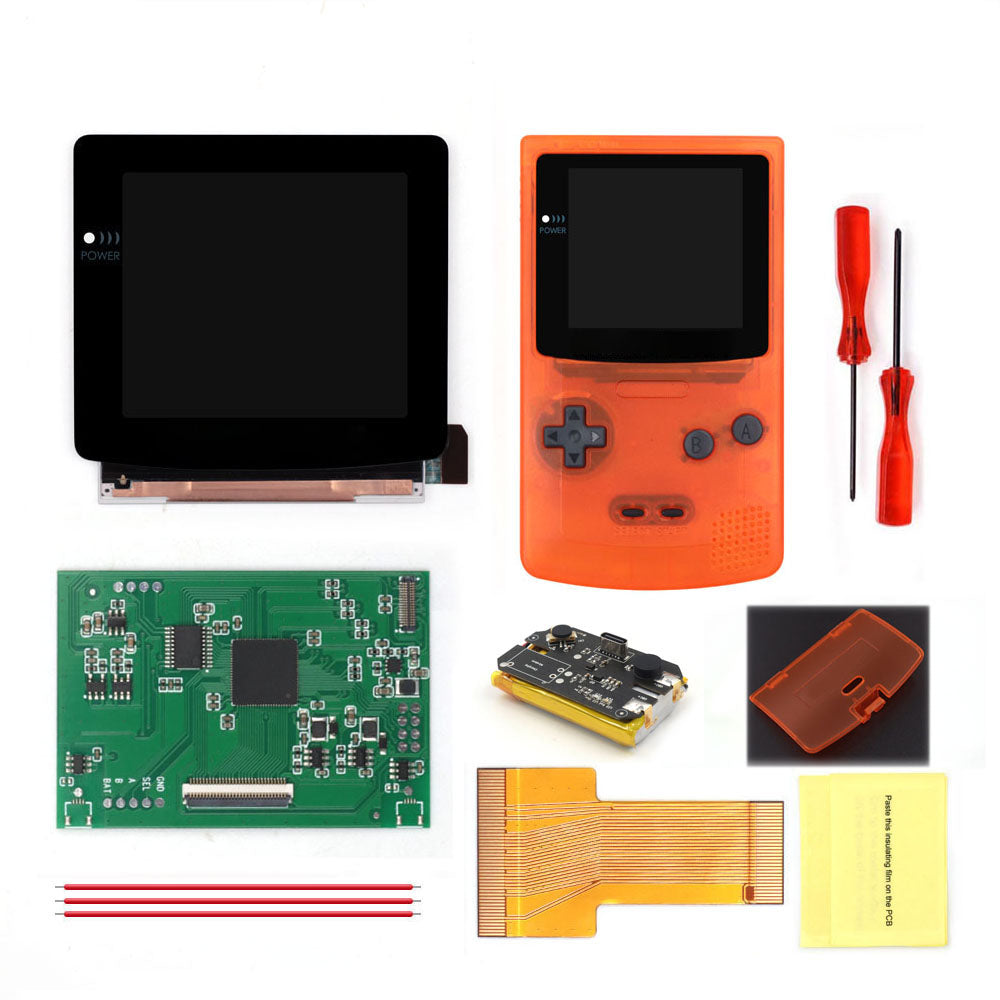 For GBC Rechargable 3.1 inch HD Laminated Q5 Larger IPS Screen Drop in OSD RETRO PIXEL Screen For GBC GameBoy Color With Shell