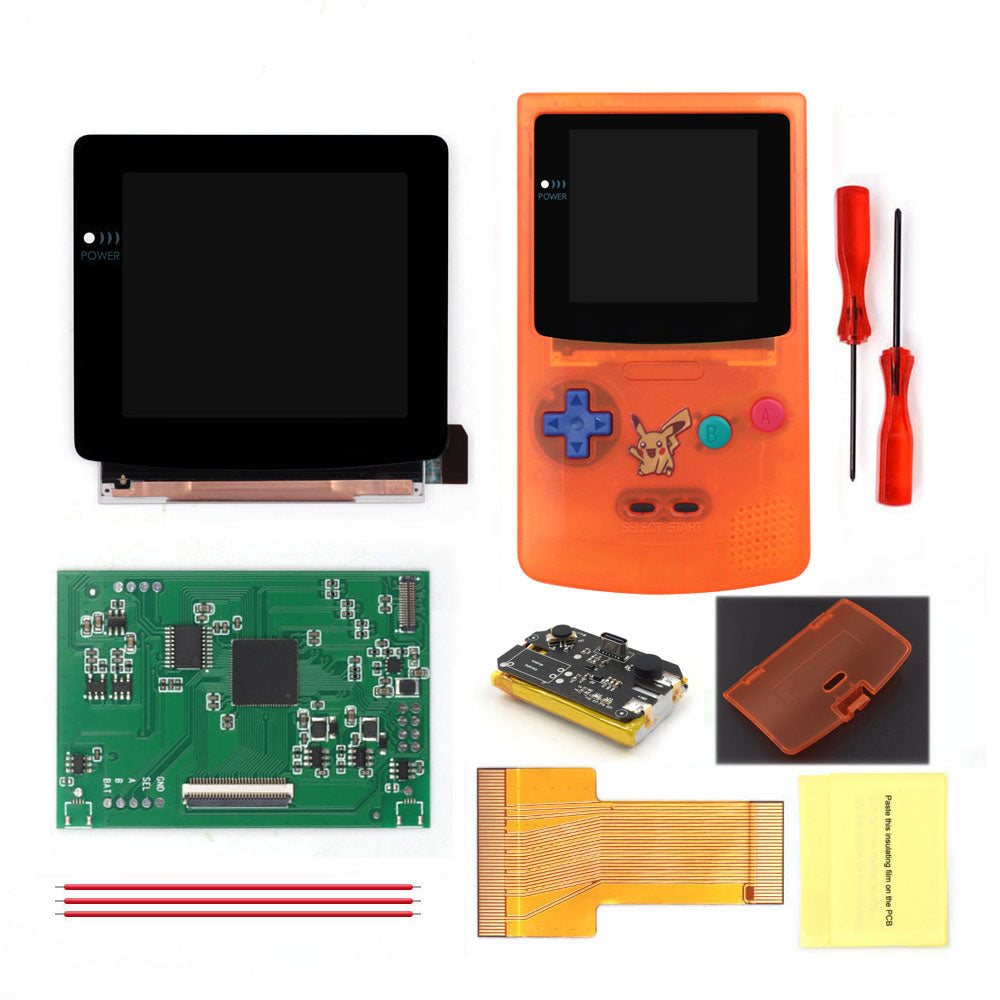 For GBC Rechargable 3.1 inch HD Laminated Q5 Larger IPS Screen Drop in OSD RETRO PIXEL Screen For GBC GameBoy Color With Shell