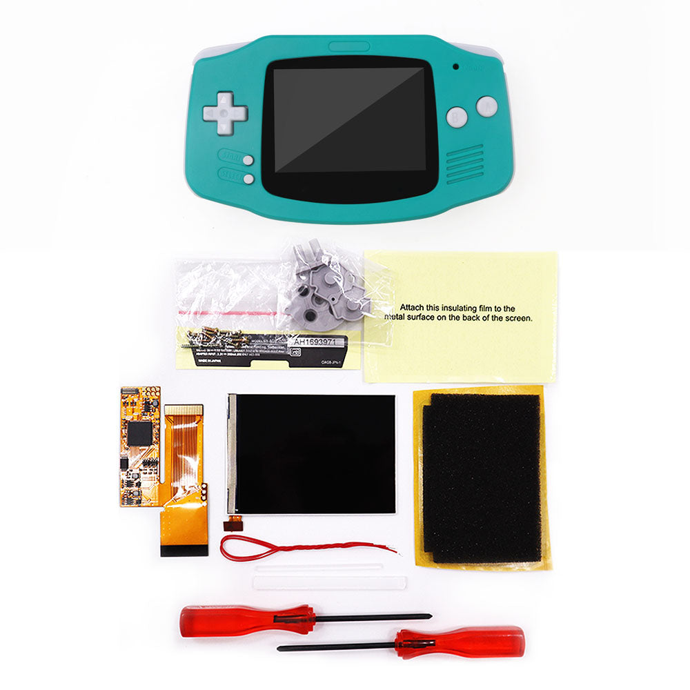 HISPEEDIDO UV Shell IPS GBA LCD 10 Levels High Brightness Backlight Screen for Nintendo Game boy Advance Console V2 version with pre-cut housing