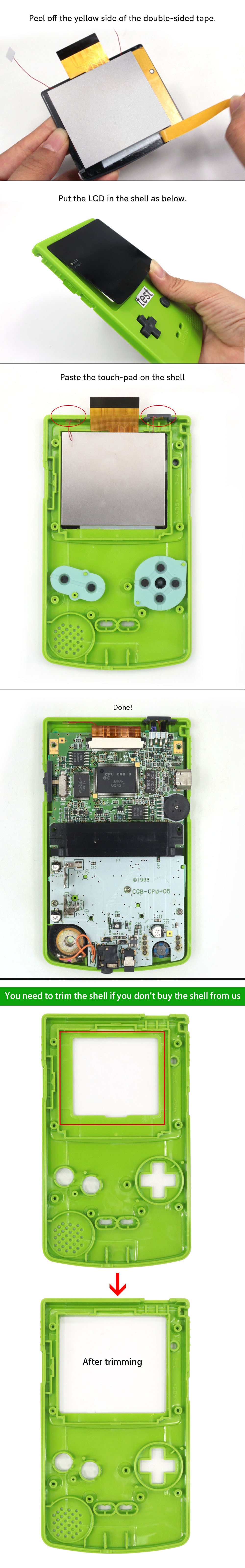 Laminated 2.45" GBC IPS All-in-one HD Backlight Screen Easy Installation OSD Pixel Effect For Gameboy Color GBC with Shell