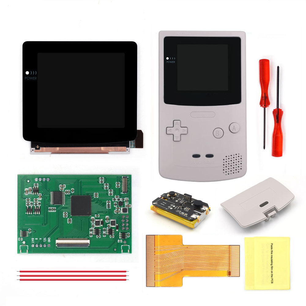 For GBC Rechargable 3.1 inch HD Laminated Q5 Larger IPS Screen Drop in OSD RETRO PIXEL Screen For GBC GameBoy Color With Shell