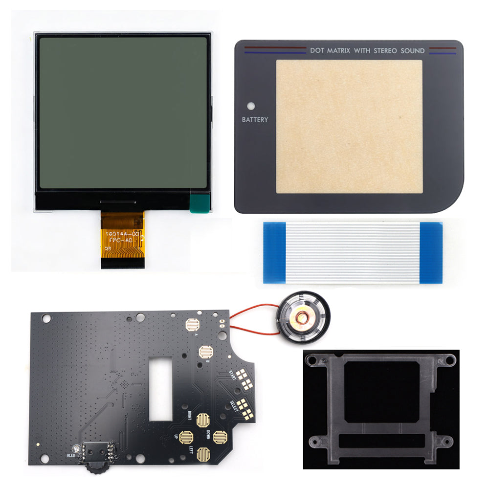 HISPEEDIDO 2.5 inches Grayscale LCD Screen Kit For GameBoy GB DMG Same Display Size Easy Install Drop-in OSD Menuw/Speaker