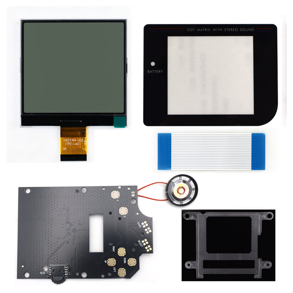 HISPEEDIDO 2.5 inches Grayscale LCD Screen Kit For GameBoy GB DMG Same Display Size Easy Install Drop-in OSD Menuw/Speaker
