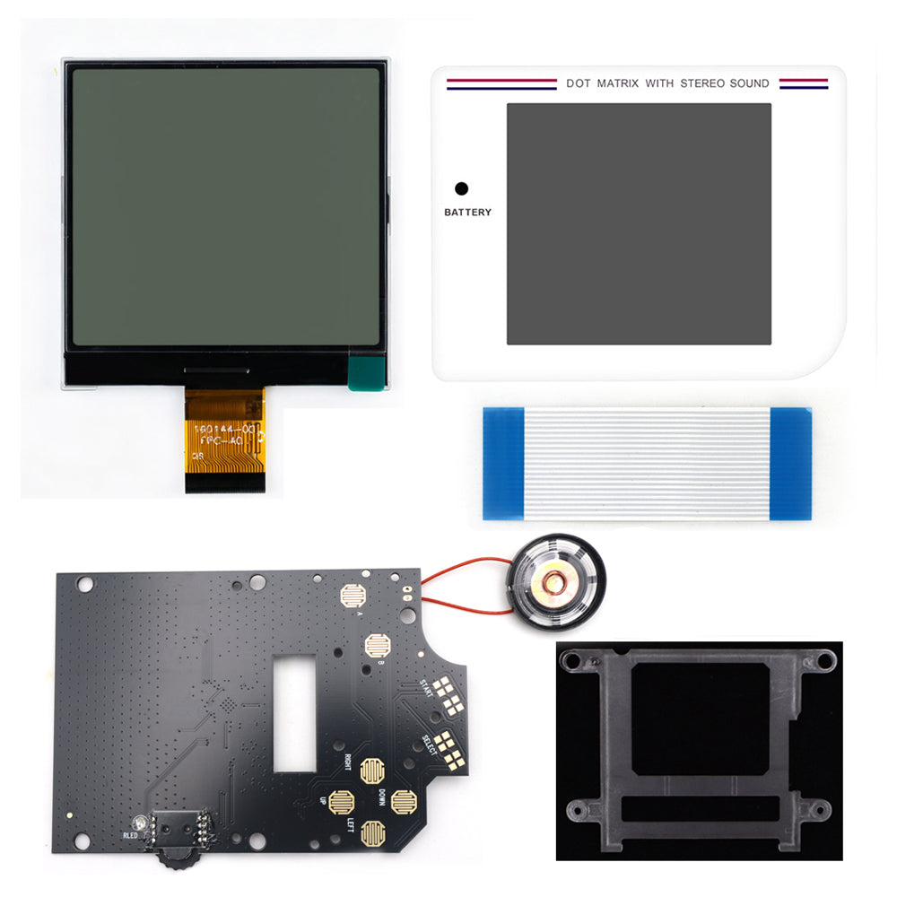 HISPEEDIDO 2.5 inches Grayscale LCD Screen Kit For GameBoy GB DMG Same Display Size Easy Install Drop-in OSD Menuw/Speaker