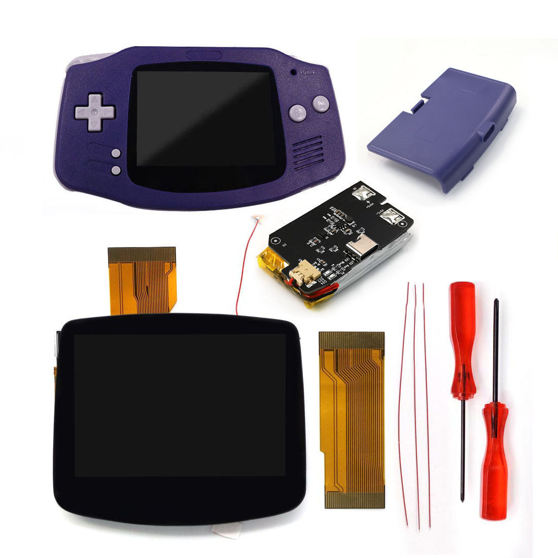 New Rechargeable 1800 mah Battery Type-C GBA Replacement V5 laminated IPS LCD Screen Kit w/Housing Kits