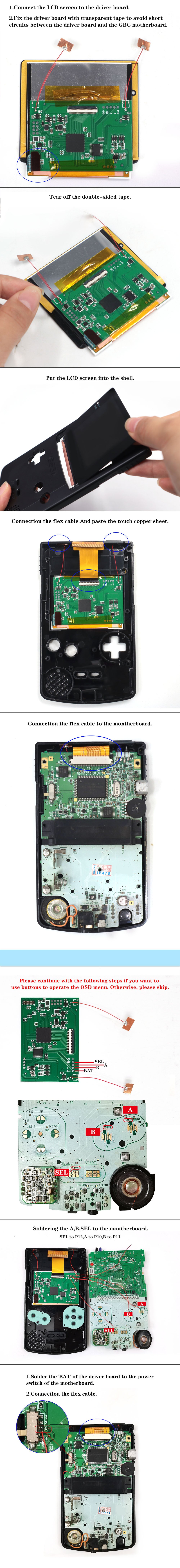 3.1 inch HD Laminated Q5 Larger IPS Screen Drop in Build in OSD RETRO PIXEL Screen For GBC GameBoy Color With Pre-cut Shell