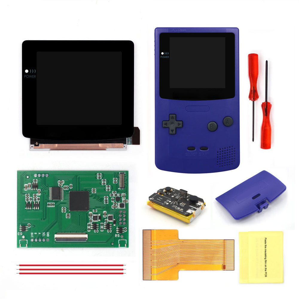 For GBC Rechargable 3.1 inch HD Laminated Q5 Larger IPS Screen Drop in OSD RETRO PIXEL Screen For GBC GameBoy Color With Shell