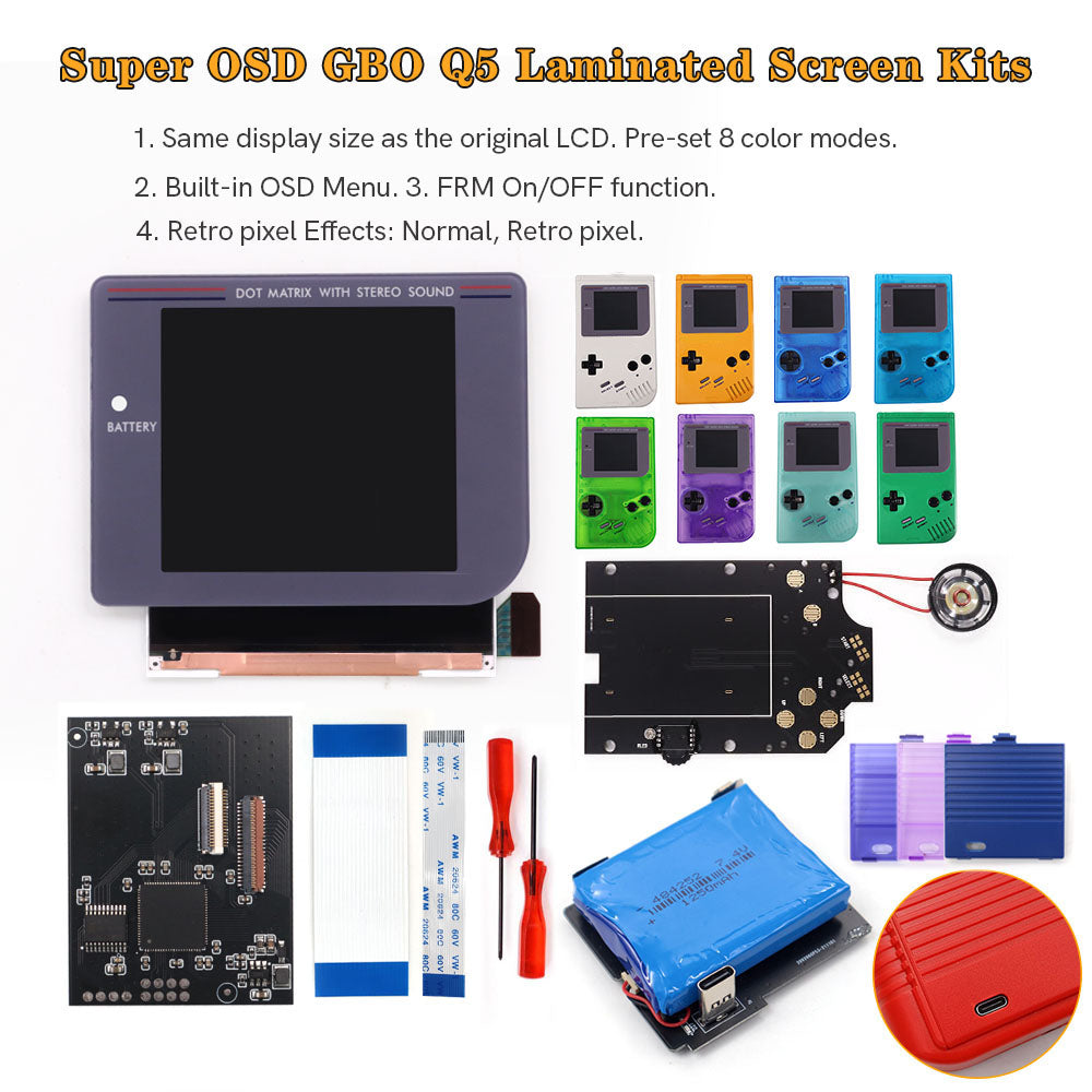 Rechargeable Pre-laminated HD Q5 3.1 inches Larger Display IPS RIPS Screen OSD FRM For GBO DMG LCD Kits Housing Shell Speaker