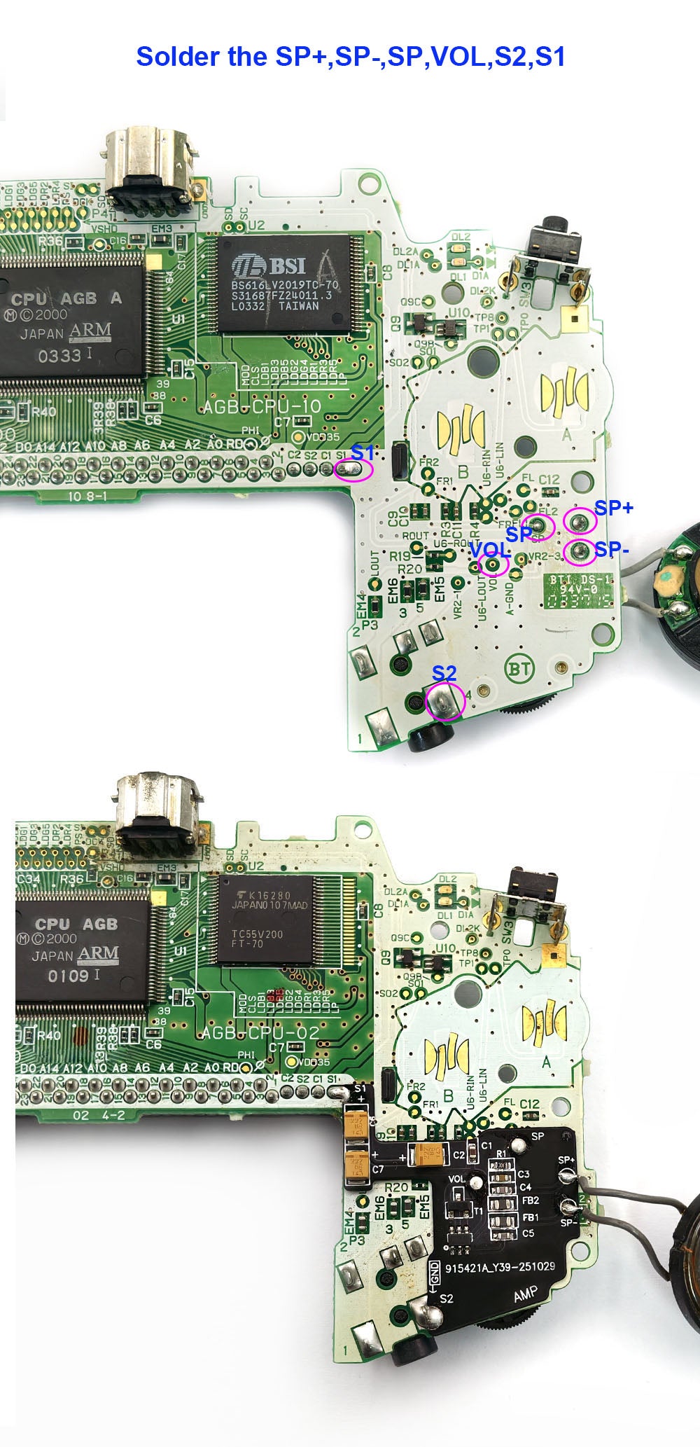 For GBA SP/GBA  AGS-001/101 Volume Up Sound Speaker Amplifier Enhancement Module AMP Mod FPC Cable Board Replacements Spares