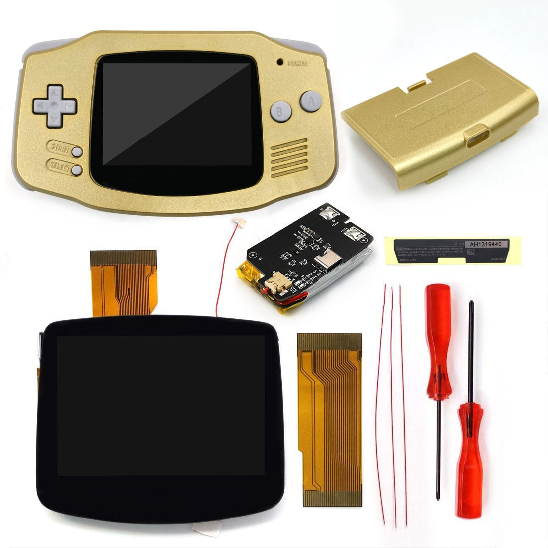 New Rechargeable 1800 Battery Type-C GBA Replacement Plastic Shell V5 Pre-laminated IPS LCD Screen Kit w/Housing Kits