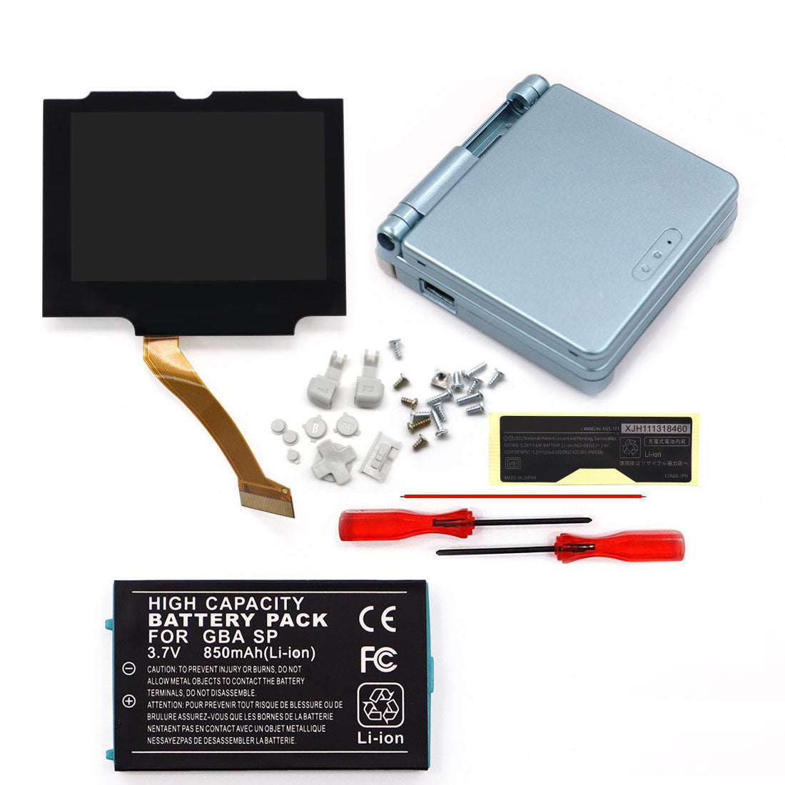 850mah 3.7V Battery Pack V5 Laminated IPS 3.0 inch Drop in Screen Kit For GBA SP Build in OSD Desaturation LCD Kit Easy to Install