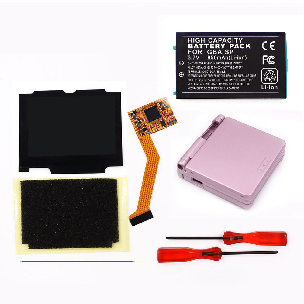 850mah Battery Pak For GBA SP V2 Screen set IPS LCD Backlight Screen High Brightness Laminated Display LCD Set with Shell