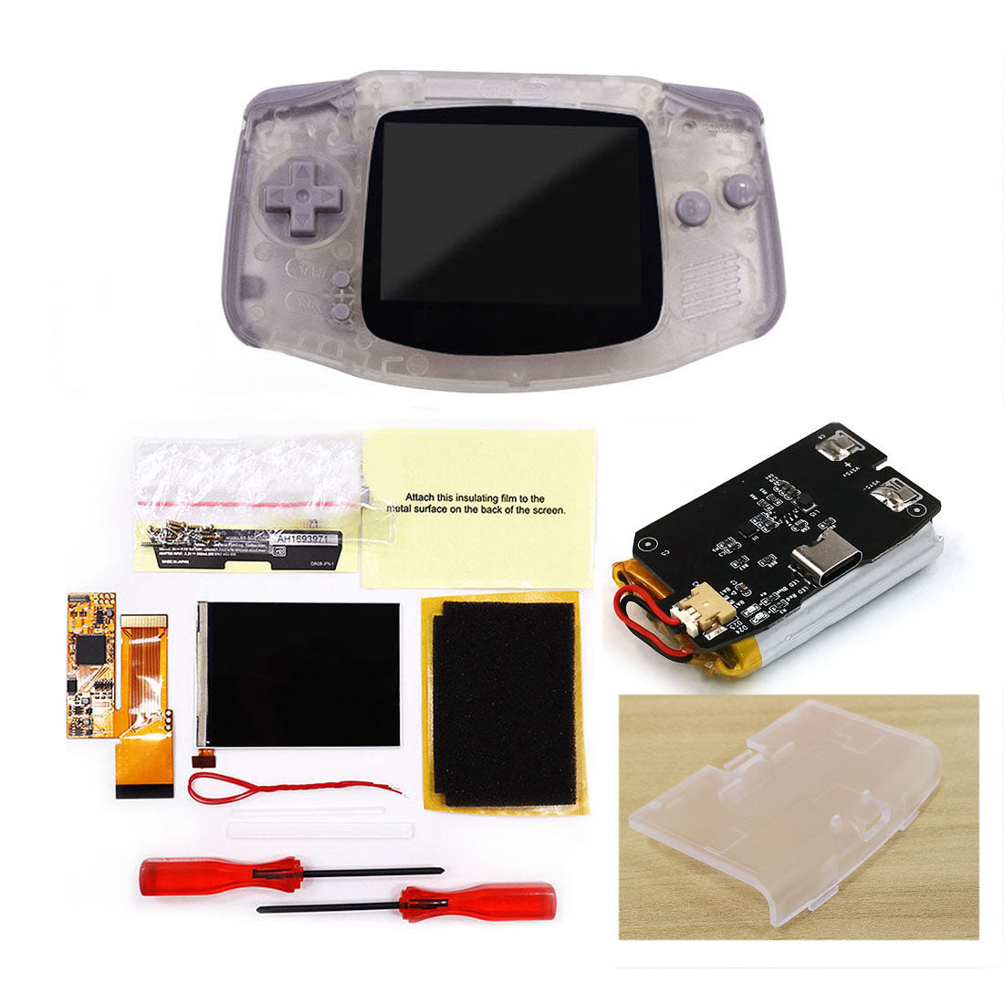 Rechargeable IPS GBA V2 LCD Display 10 Levels High Brightness Backlight LCD for Game boy Advance Console V2 version with Pre-cut Housing