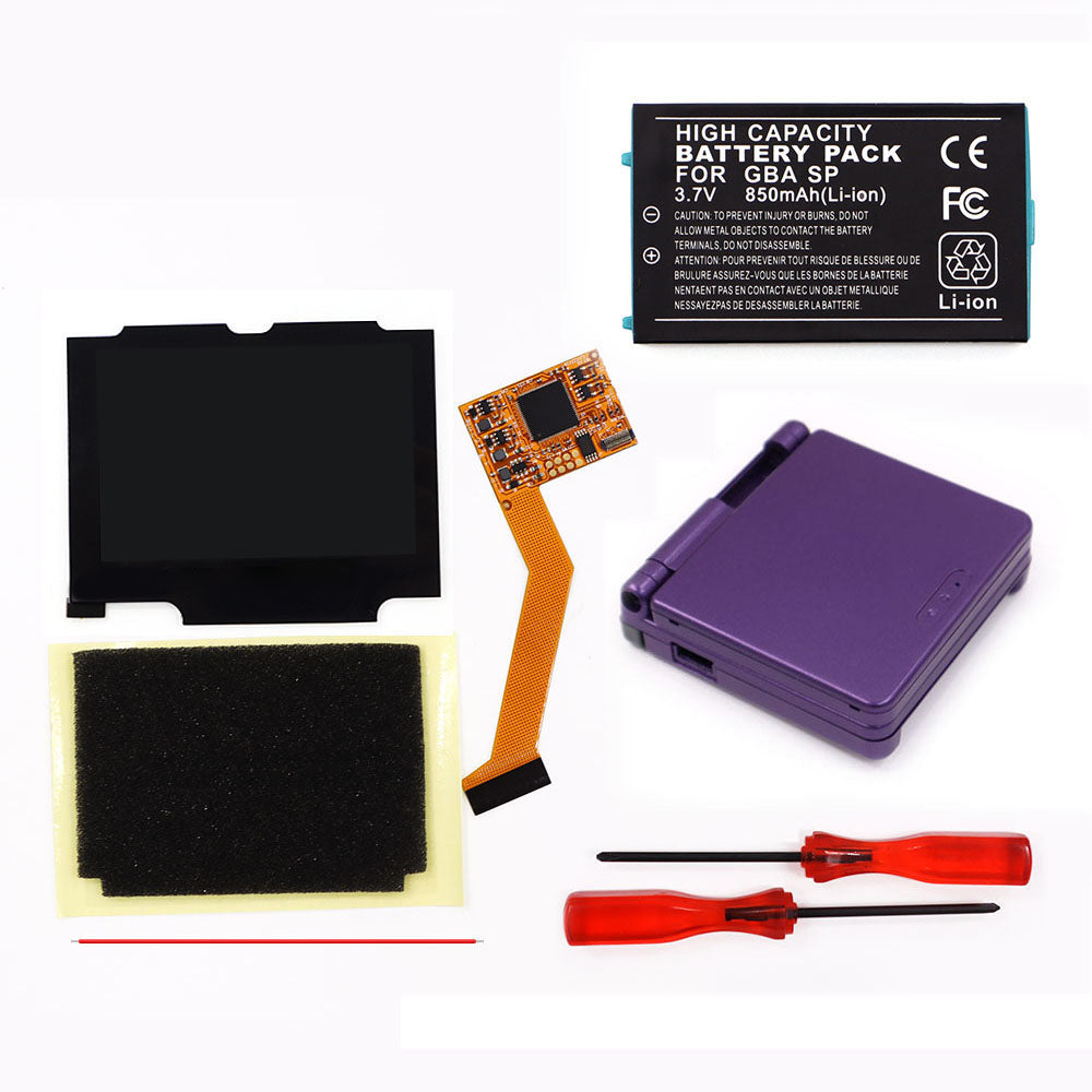 850mah Battery Pak For GBA SP V2 Screen set IPS LCD Backlight Screen High Brightness Laminated Display LCD Set with Shell