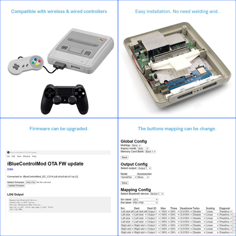 iBlueControlMod Bluetooth Wireless Controller Internal Adapter For JP SFC EU SNES Bluetooth Gamepad Adapter