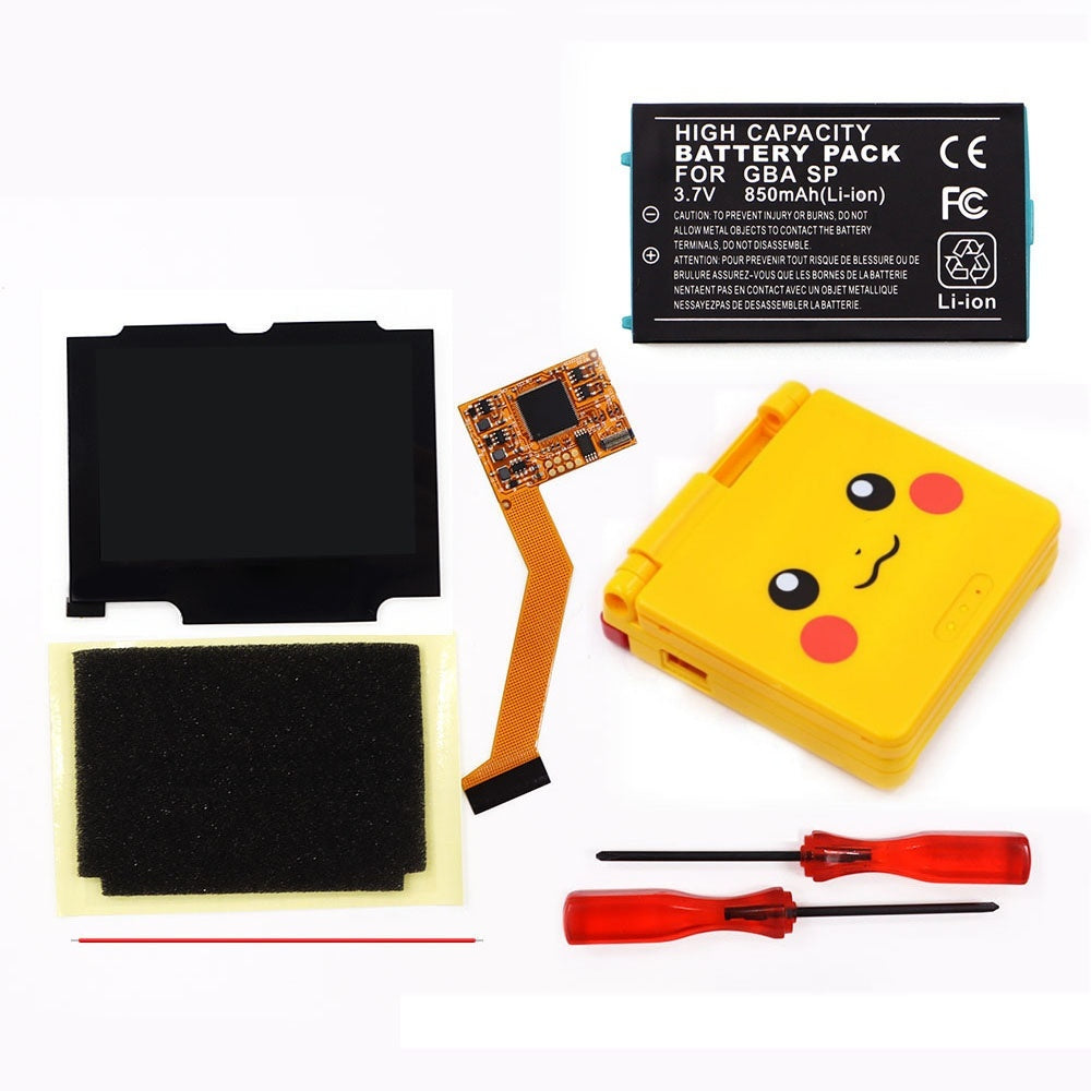 850mah Battery Pak For GBA SP V2 Screen set IPS LCD Backlight Screen High Brightness Laminated Display LCD Set with Shell