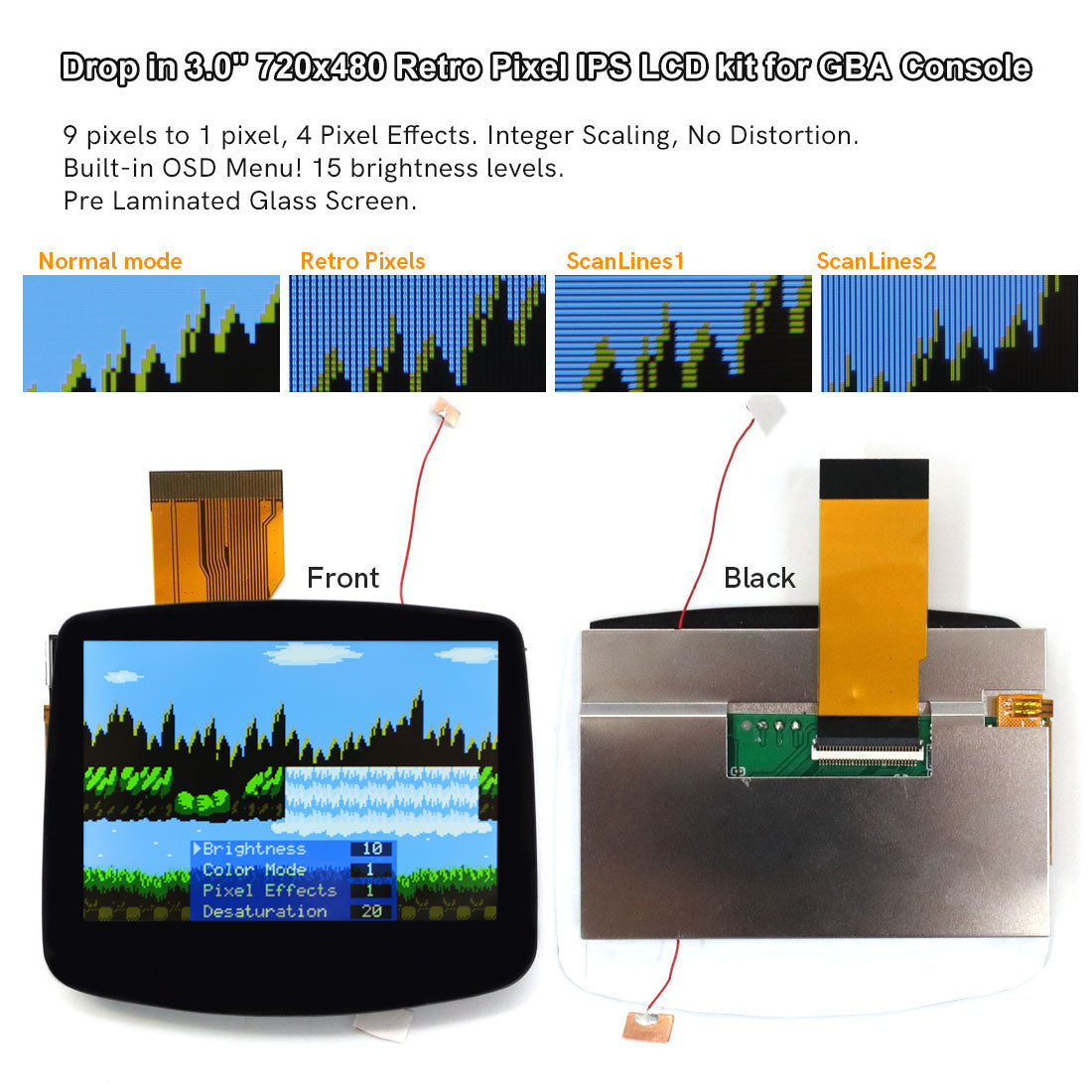 Multi Color Lens Pre-Laminated IPS 3.0 inch V5 Drop in Screen For GBA LCD Kits for Gameboy Advance GBA