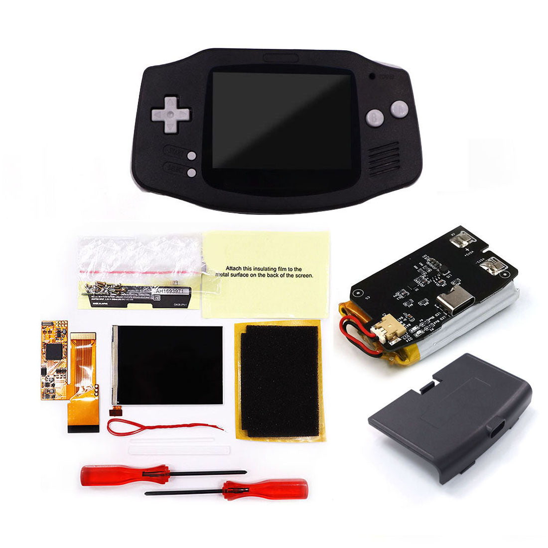 Rechargeable IPS GBA V2 LCD Display 10 Levels High Brightness Backlight LCD for Game boy Advance Console V2 version with Pre-cut Housing