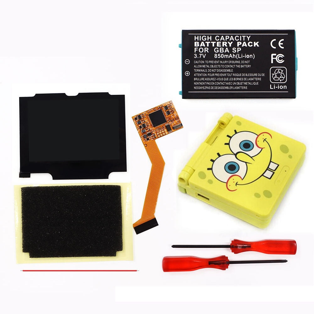 850mah Battery Pak For GBA SP V2 Screen set IPS LCD Backlight Screen High Brightness Laminated Display LCD Set with Shell