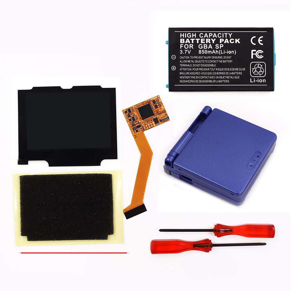 850mah Battery Pak For GBA SP V2 Screen set IPS LCD Backlight Screen High Brightness Laminated Display LCD Set with Shell