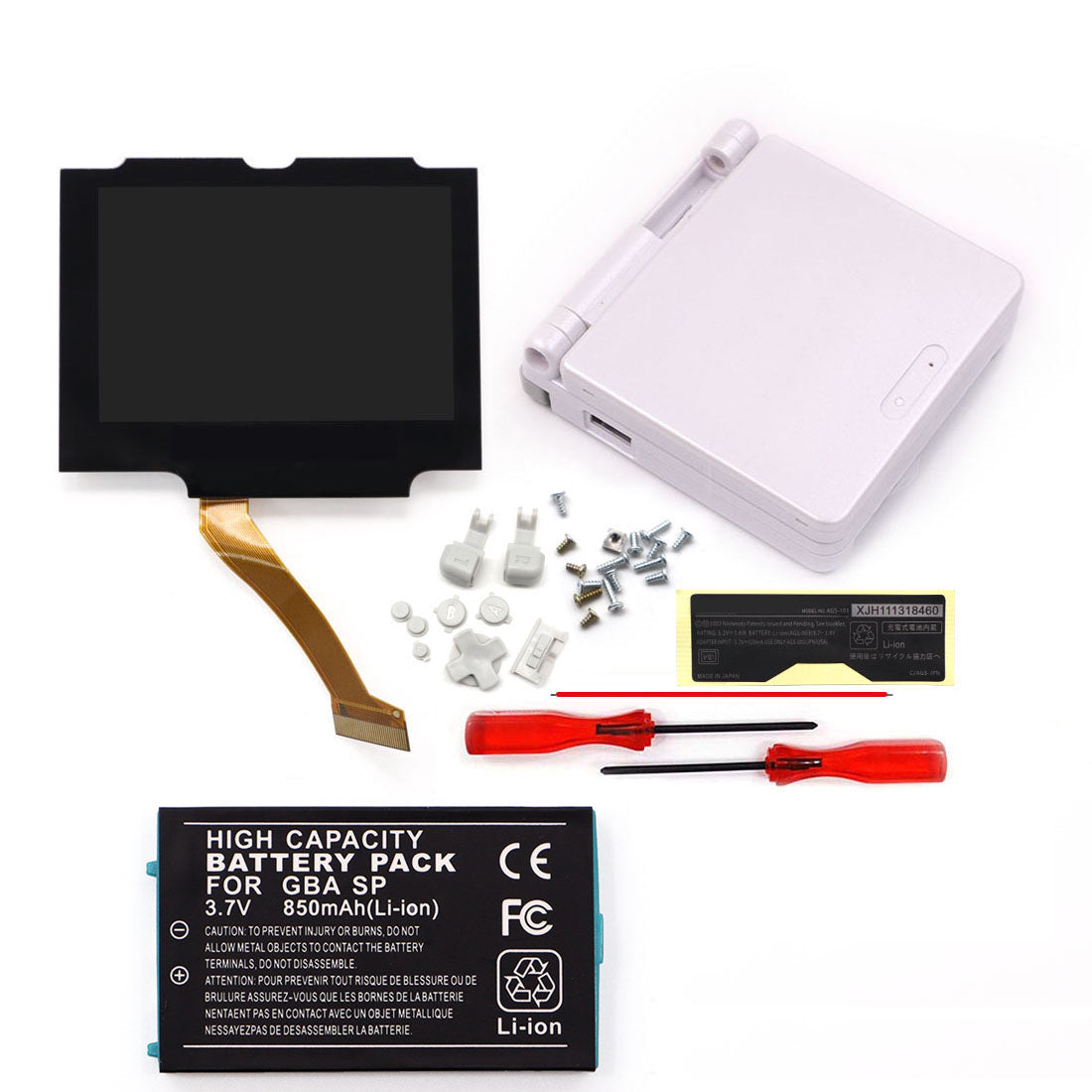 3.7V Battery Pack V5 Laminated IPS 3.0 inch Drop in Screen Kit For GBA SP Build in OSD Desaturation LCD Kit Easy to Install