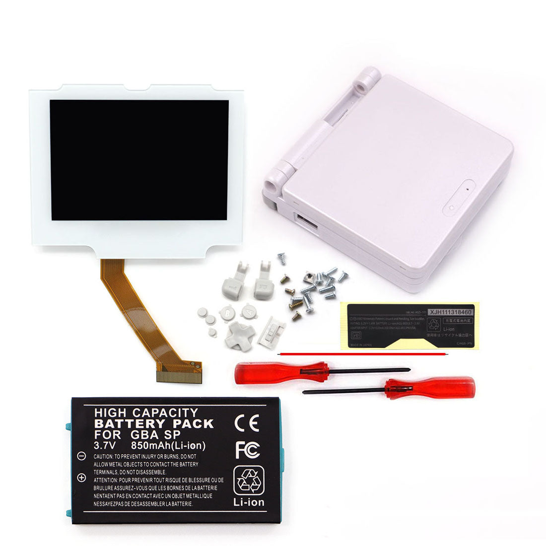 3.7V Battery Pack V5 Laminated IPS 3.0 inch Drop in Screen Kit For GBA SP Build in OSD Desaturation LCD Kit Easy to Install
