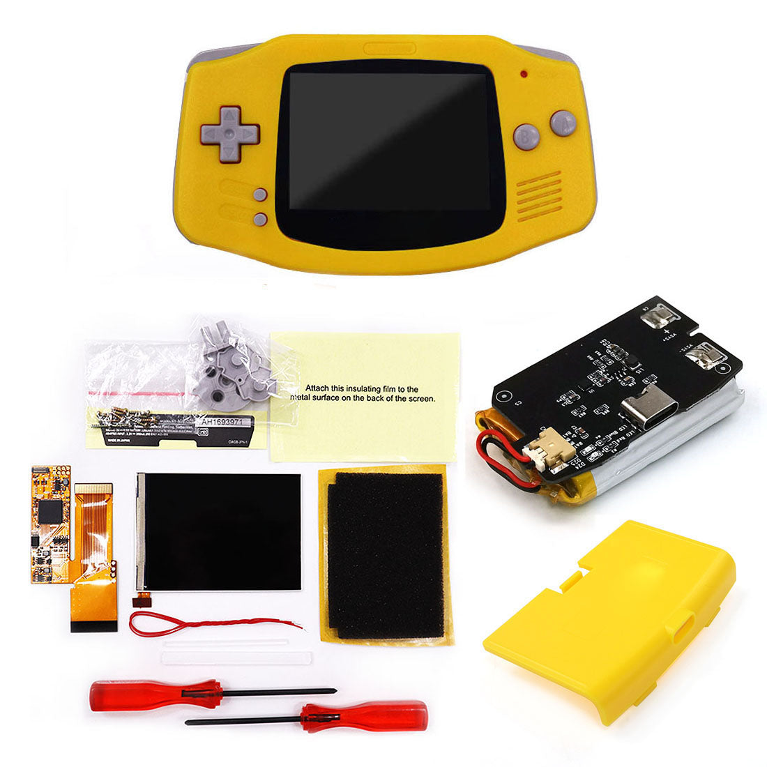 Rechargeable IPS GBA V2 LCD Display 10 Levels High Brightness Backlight LCD for Game boy Advance Console V2 version with Pre-cut Housing