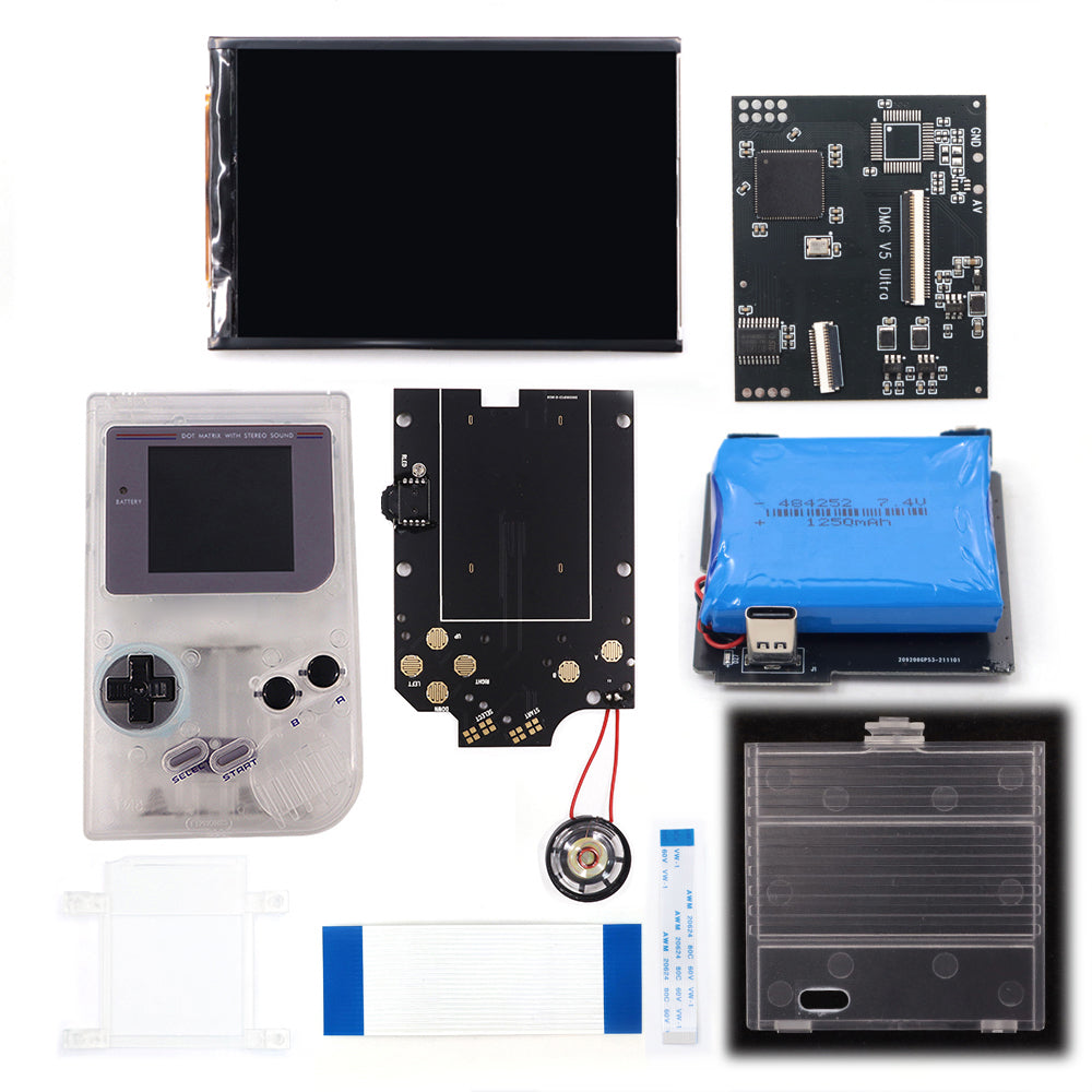 Rechargeable V5 Pro IPS Screen RIPS Housing Color Case Pixel OSD FRM Backlight Highbright LCD Mod Kits for GAMEBOY DMG GBO