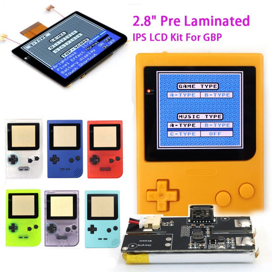 Rechargeable Laminated 2.8 inch Larger IPS Screen LCD Integer Scaling Build in OSD For GBP Gameboy Pocket Retro Pixel Screen Kits with Shell
