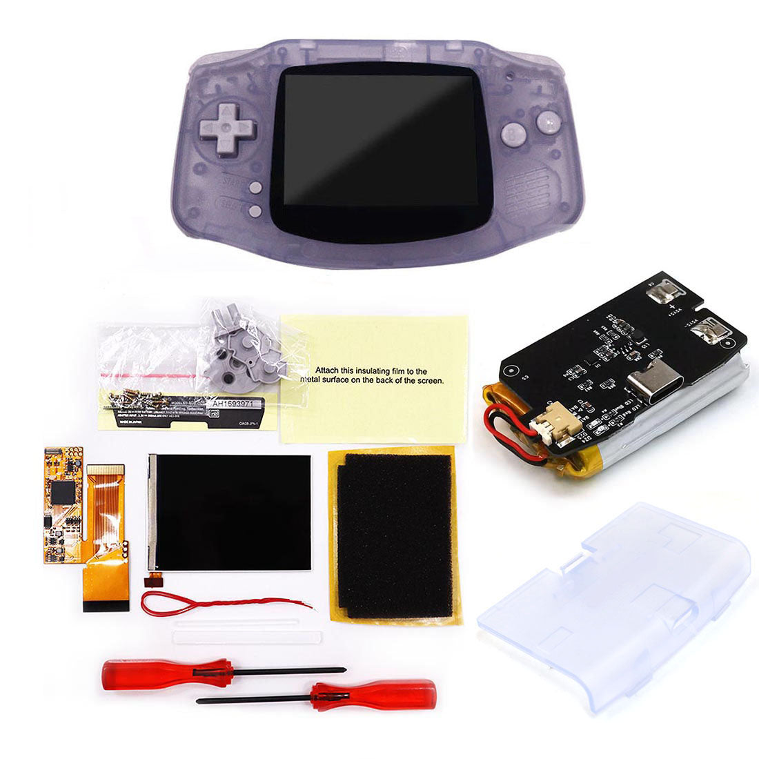 Rechargeable IPS GBA V2 LCD Display 10 Levels High Brightness Backlight LCD for Game boy Advance Console V2 version with Pre-cut Housing
