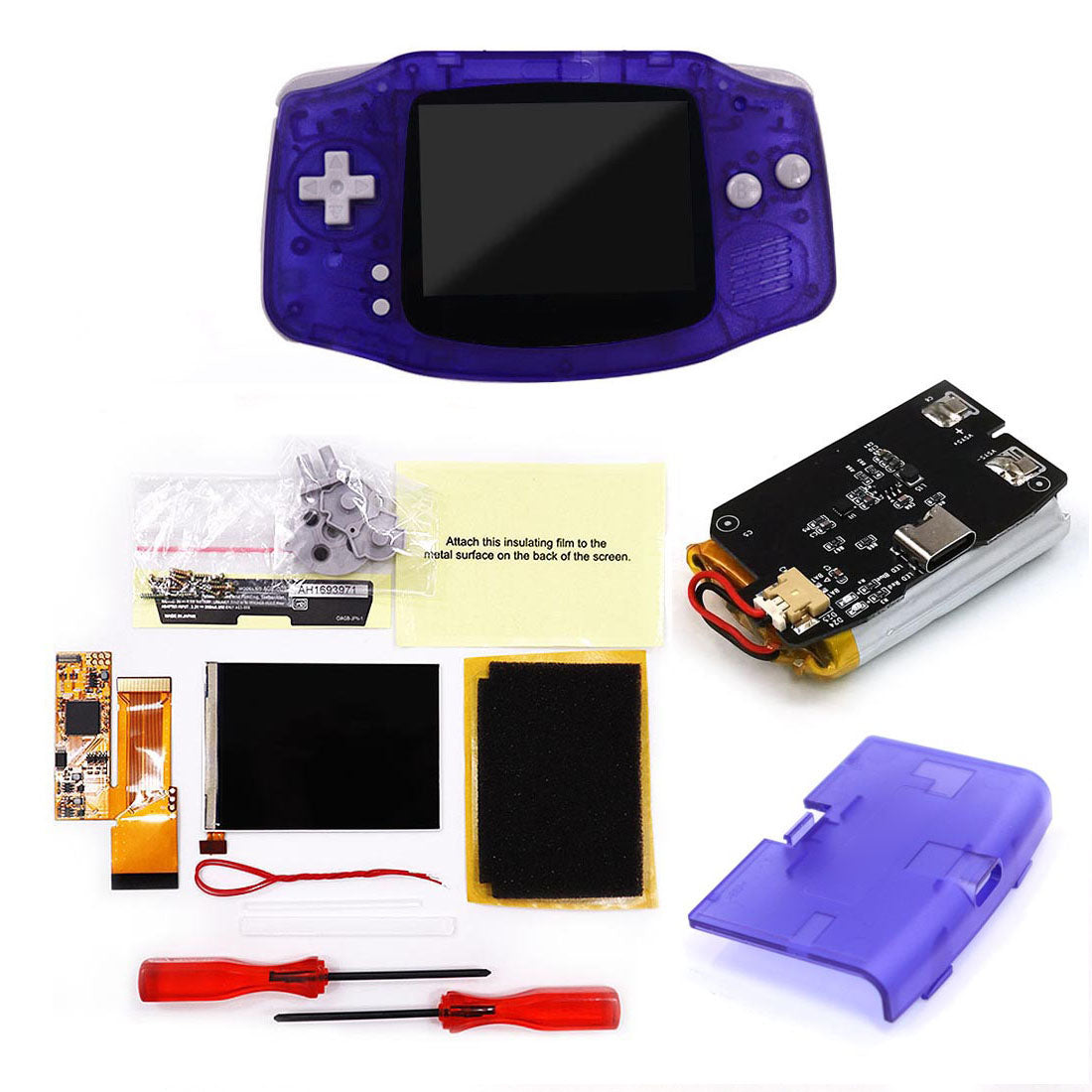 Rechargeable IPS GBA V2 LCD Display 10 Levels High Brightness Backlight LCD for Game boy Advance Console V2 version with Pre-cut Housing