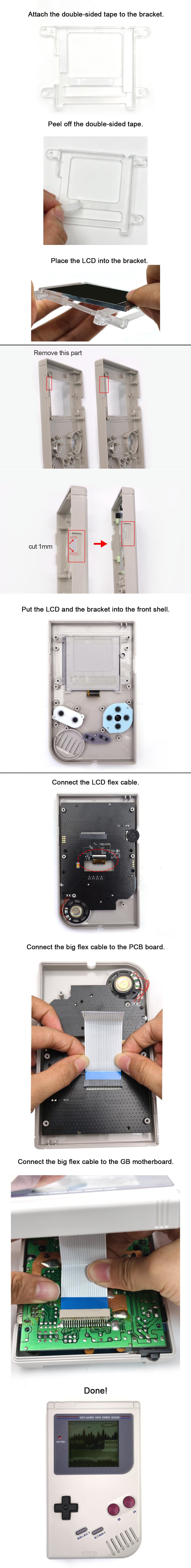 HISPEEDIDO 2.5 inches Grayscale LCD Screen Kit For GameBoy GB DMG Same Display Size Easy Install Drop-in OSD Menu