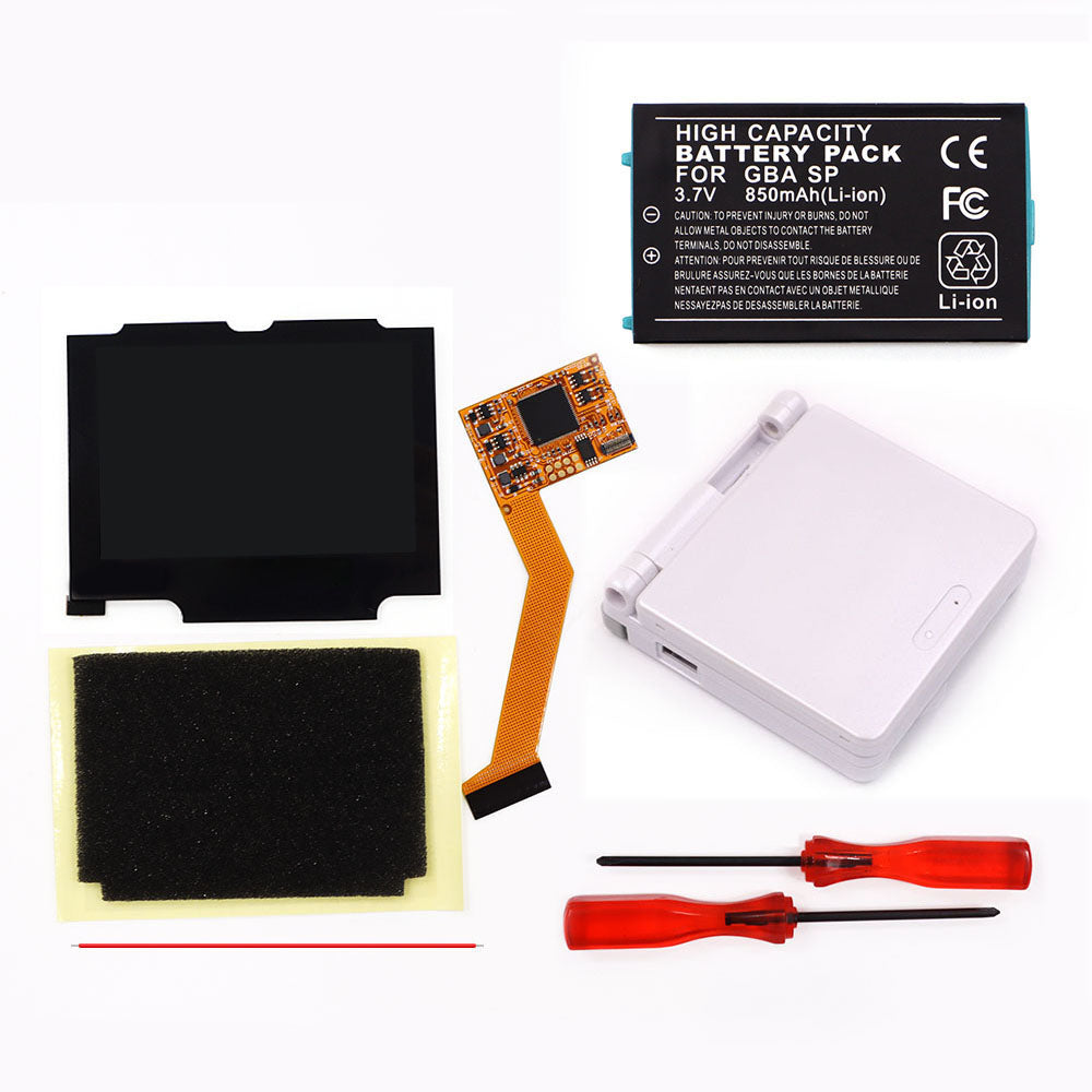 850mah Battery Pak For GBA SP V2 Screen set IPS LCD Backlight Screen High Brightness Laminated Display LCD Set with Shell