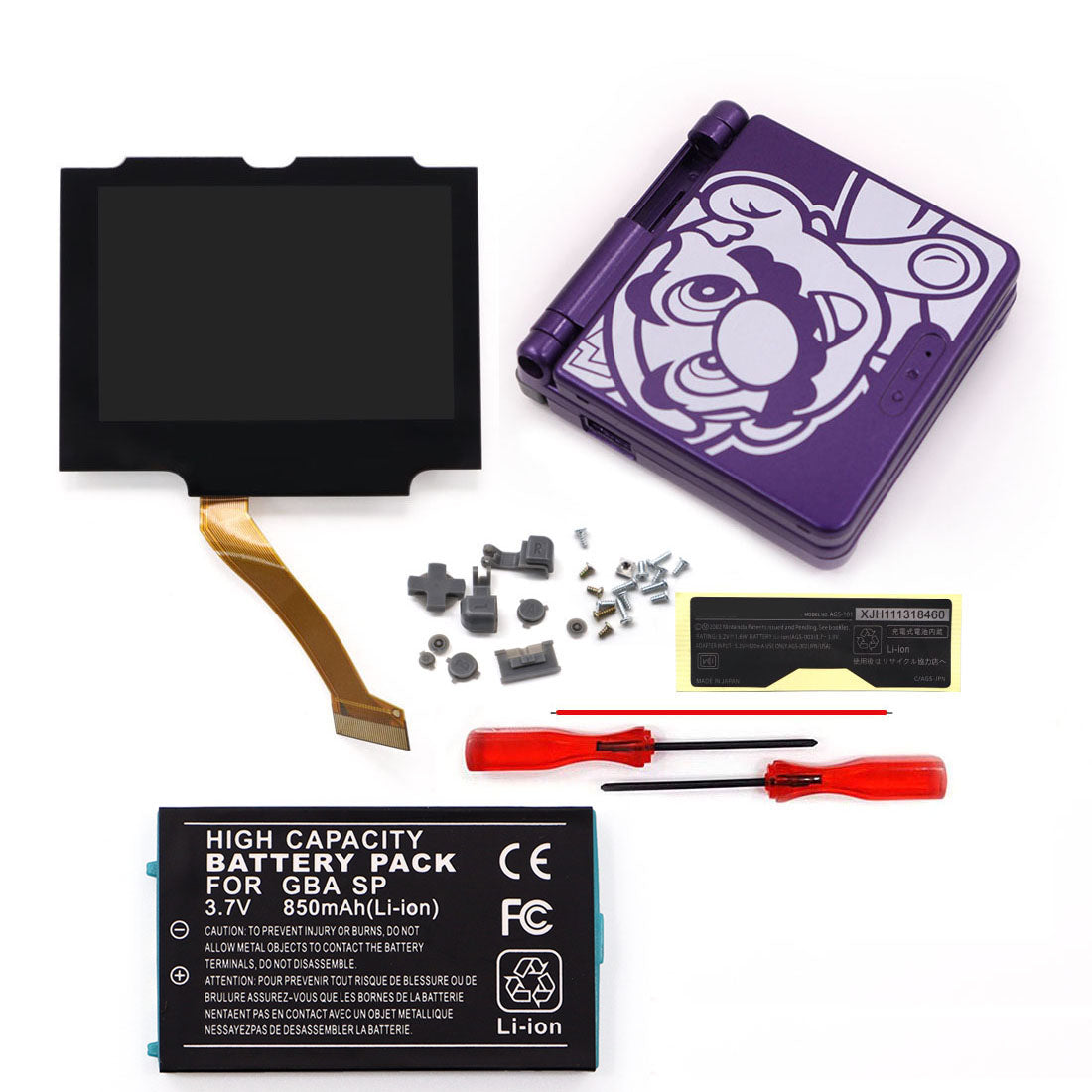 850mah 3.7V Battery Pack V5 Laminated IPS 3.0 inch Drop in Screen Kit For GBA SP Build in OSD Desaturation LCD Kit Easy to Install