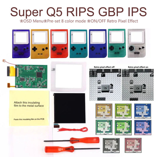 White Lens GBP Q5 IPS LCD Larger Screen Display Build in OSD for Gameboy Pocket 8 Color Retro Pixel Screen Mod Kits with Shell
