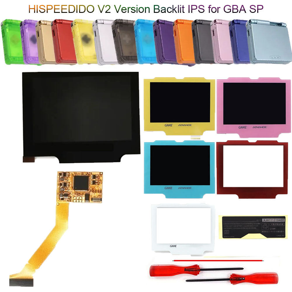 HISPEEDIDO For GBA SP V2 Screen set IPS LCD Backlight Screen High Brightness Laminated Display LCD Set with Housing