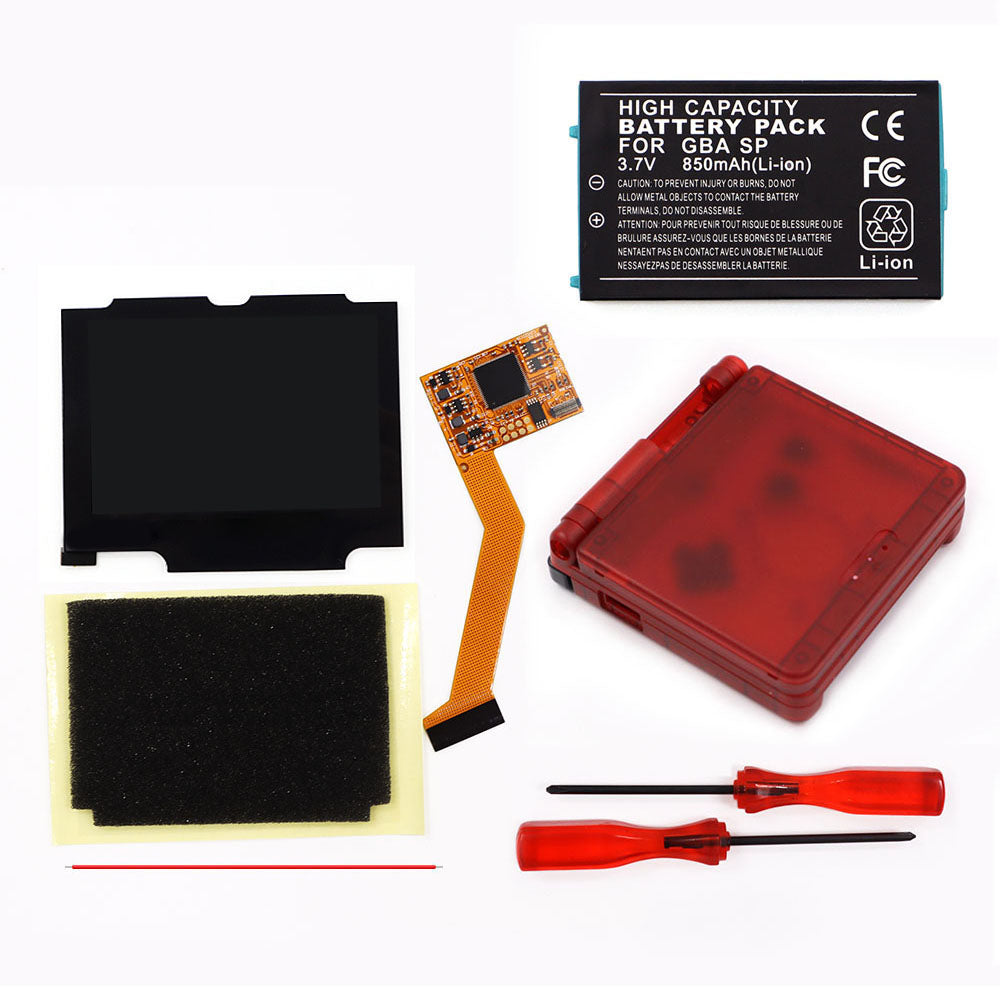 850mah Battery Pak For GBA SP V2 Screen set IPS LCD Backlight Screen High Brightness Laminated Display LCD Set with Shell