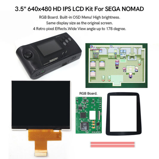 Newest for Sega NOMAD LCD IPS Screen Replacements KIts OSD Menu Hight Light 3.5" 640x480 HD Highlight Brightness Screen