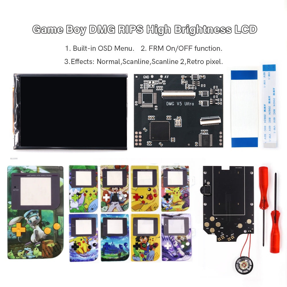 HISPEEDIDO For GBO V5 Pro 36 Colors Changing RIPS Backlight LCD OSD FRM Screen Kits Replacement For GB DMG with UV Pre-cut shell