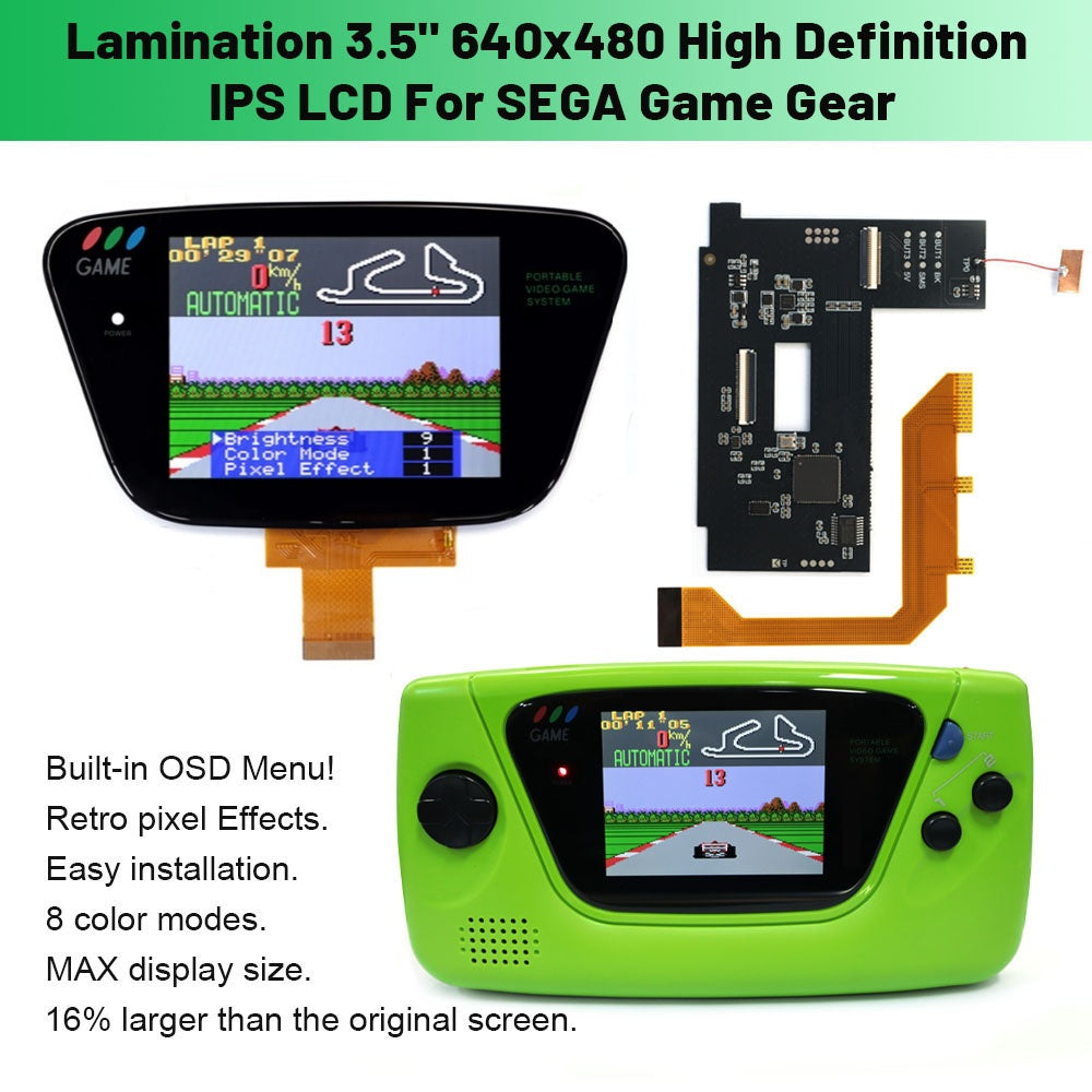 For SEGA GG 3.5" Laminated LCD IPS Screen 640x480 HD Retro Pixel Kit For For SEGA Game Gear For SEGA GG Console W/Housing Shell