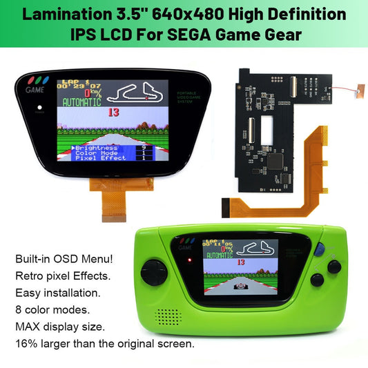 For SEGA GG 3.5" Laminated LCD IPS Screen 640x480 HD Retro Pixel Kit For For SEGA Game Gear For SEGA GG Console W/Housing Shell