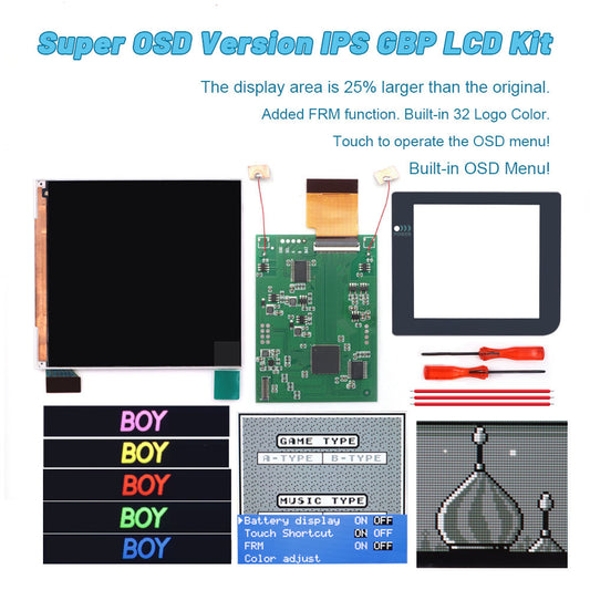 32 Logo Color Adjustable GBP Q5 IPS Larger Screen LCD Display Build in OSD FRM for GBP Retro Pixel Screen Kits with Shell