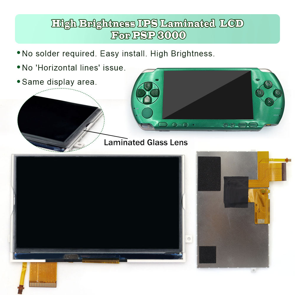 Laminated Drop in IPS Screen  For PSP3000 Highlight High Brightness IPS LCD For PSP 3000 No Need Solder Easy to Install