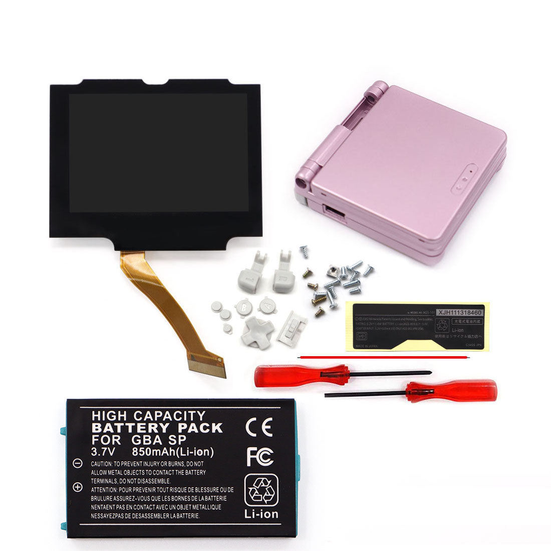 3.7V Battery Pack V5 Laminated IPS 3.0 inch Drop in Screen Kit For GBA SP Build in OSD Desaturation LCD Kit Easy to Install